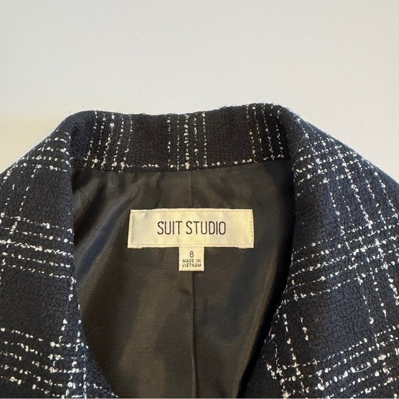 Suit Studio Sz 8 tweed Blazer/skirt set Collared Black White Womens Workwear - Picture 3 of 11
